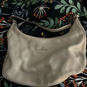 Coach Cream Hobo Bag with Textured Leather